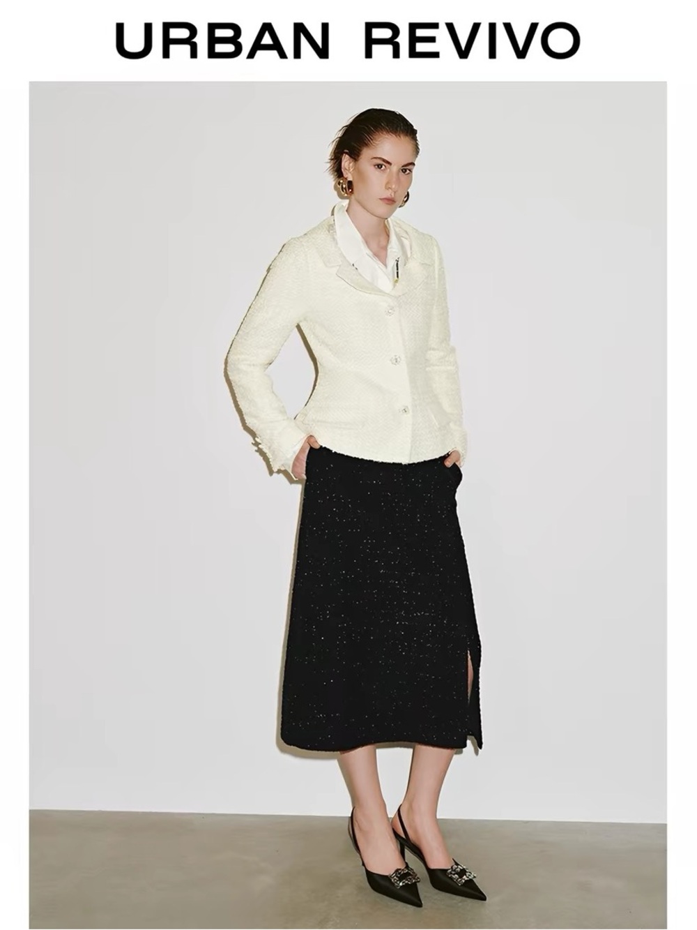 Urban Revivo Cream Textured Blazer Jacket